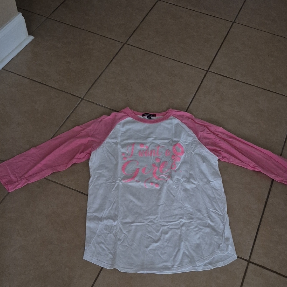 Sport-Tek Pink and White Long Sleeve Tee "I Want A Girl", "But Is It A Boy"